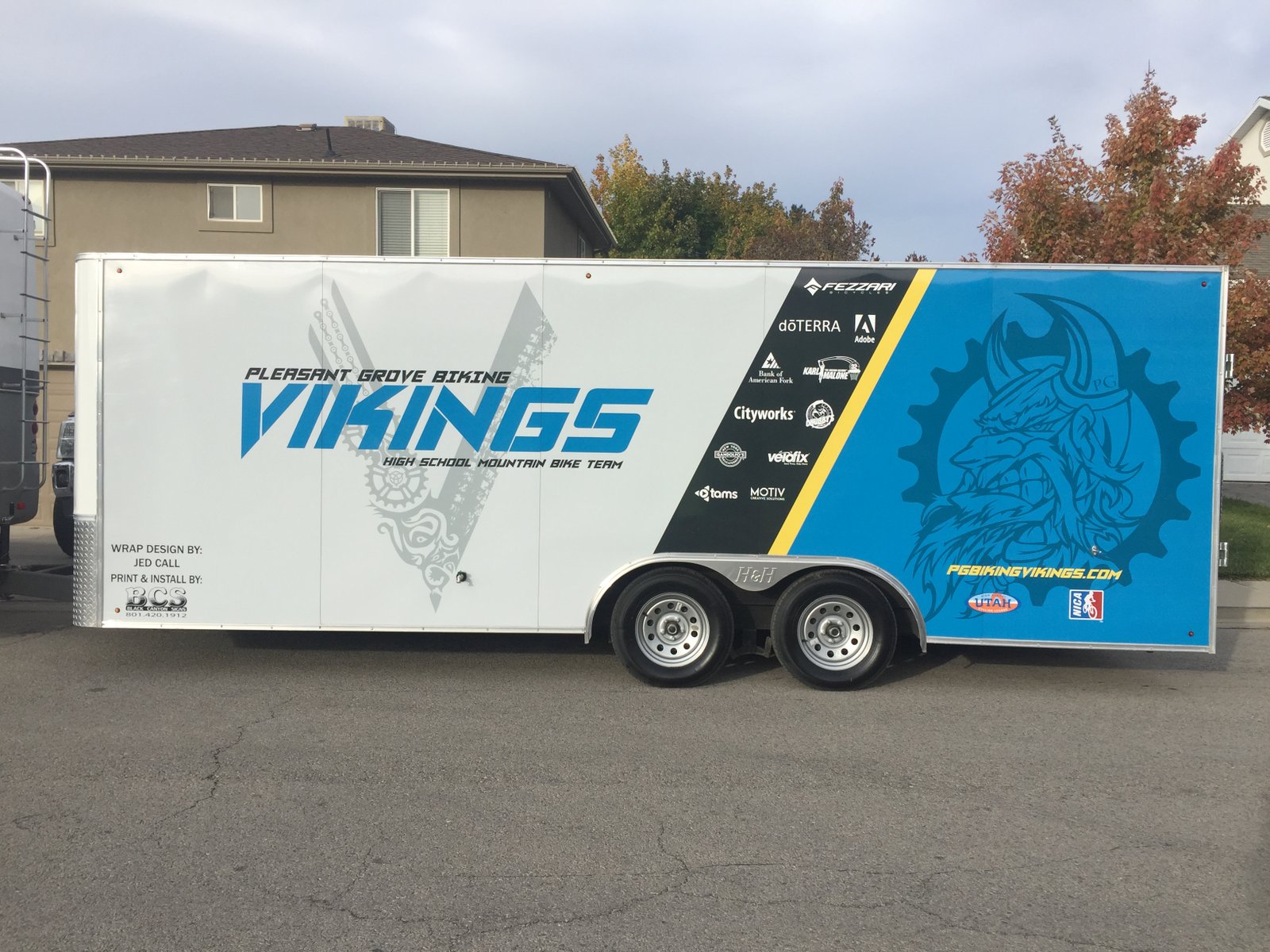 Pleasant Grove Vikings mountain bike team trailer wrap